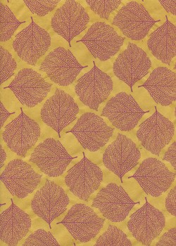 Lokta empreinte de feuilles bordeaux fond jaune (50x75)