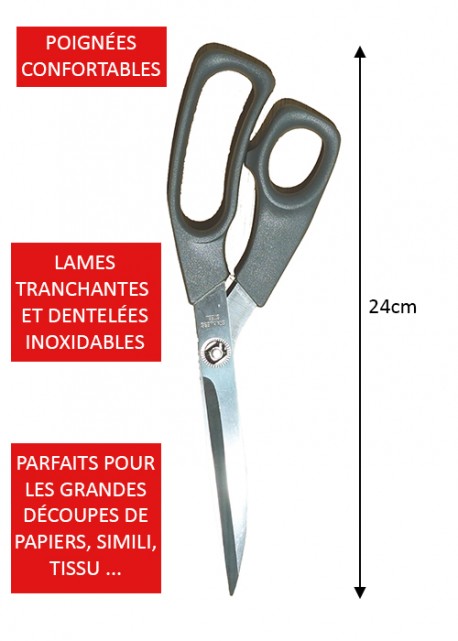 FORUM - Ciseaux combinés, Poignées recouvertes de matière plastique, Long.  : 190 mm, Modèle Tranchant courbé - Distriartisan