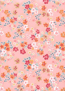 "Papier de coton" Petites fleurs fond rose (55x76)